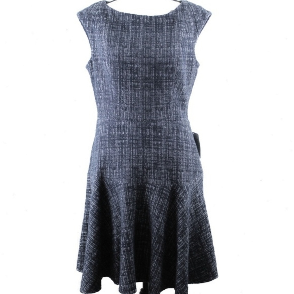 Fit Flare Dress Boat Neck Zipper Blackish Blue  10